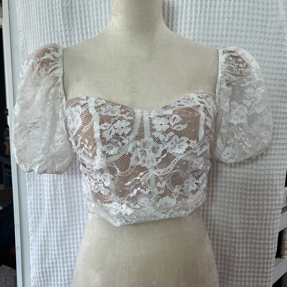 FOR LOVE AND LEMONS ROSALIE CORSET STYLE TOP LACE BONING UNDERWIRE ZIP BACK SZ M